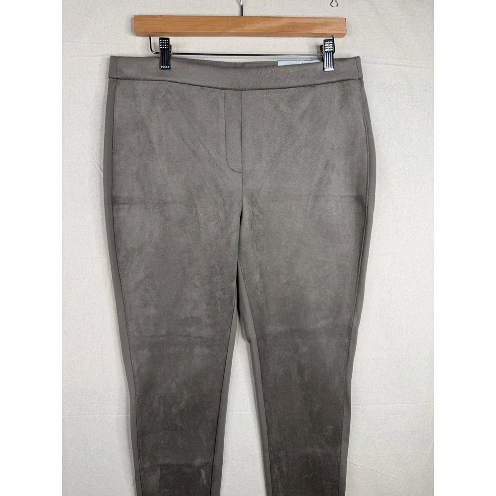 New Chicos Ponte Front Suede Pants size 2R (12R) Earthen Taupe Grayish‎